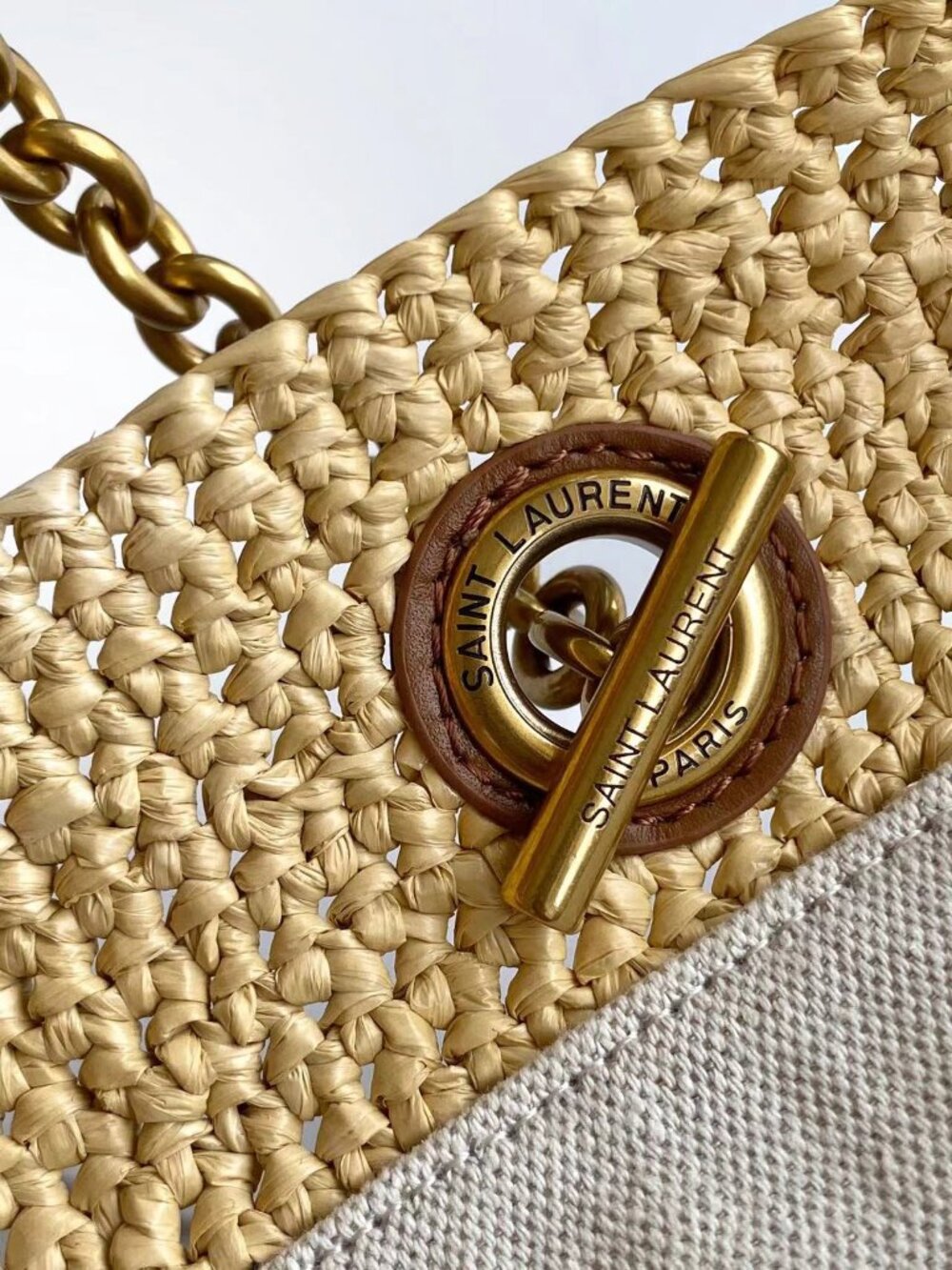 Saint Laurent Jamie Leather-Trimmed Raffia Tote Bag - Picture 7 of 9